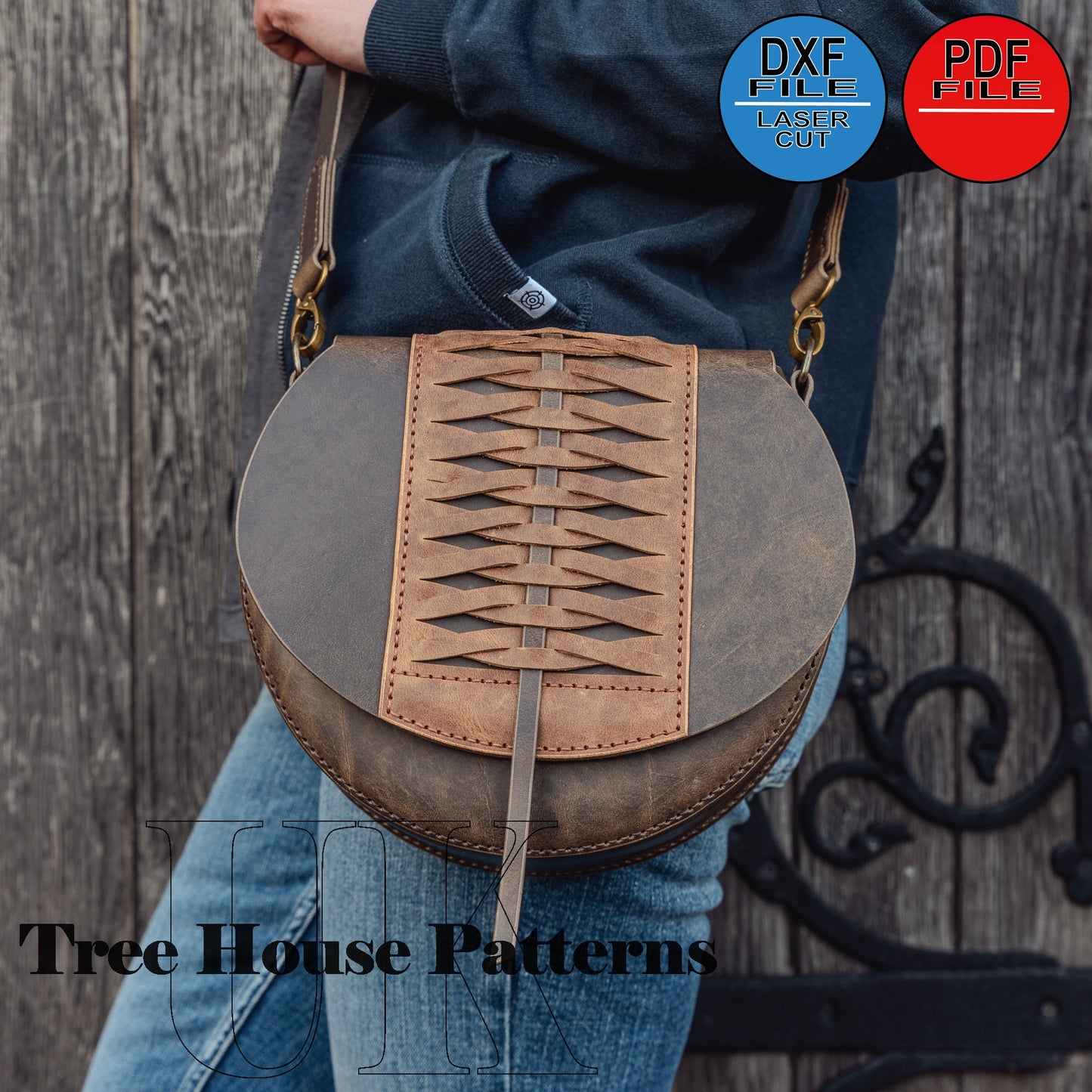 Leather shoulder bag "Gudrun" leather pattern DXF and PDF, leather template for women crossbody bag, laser pattern for women purse