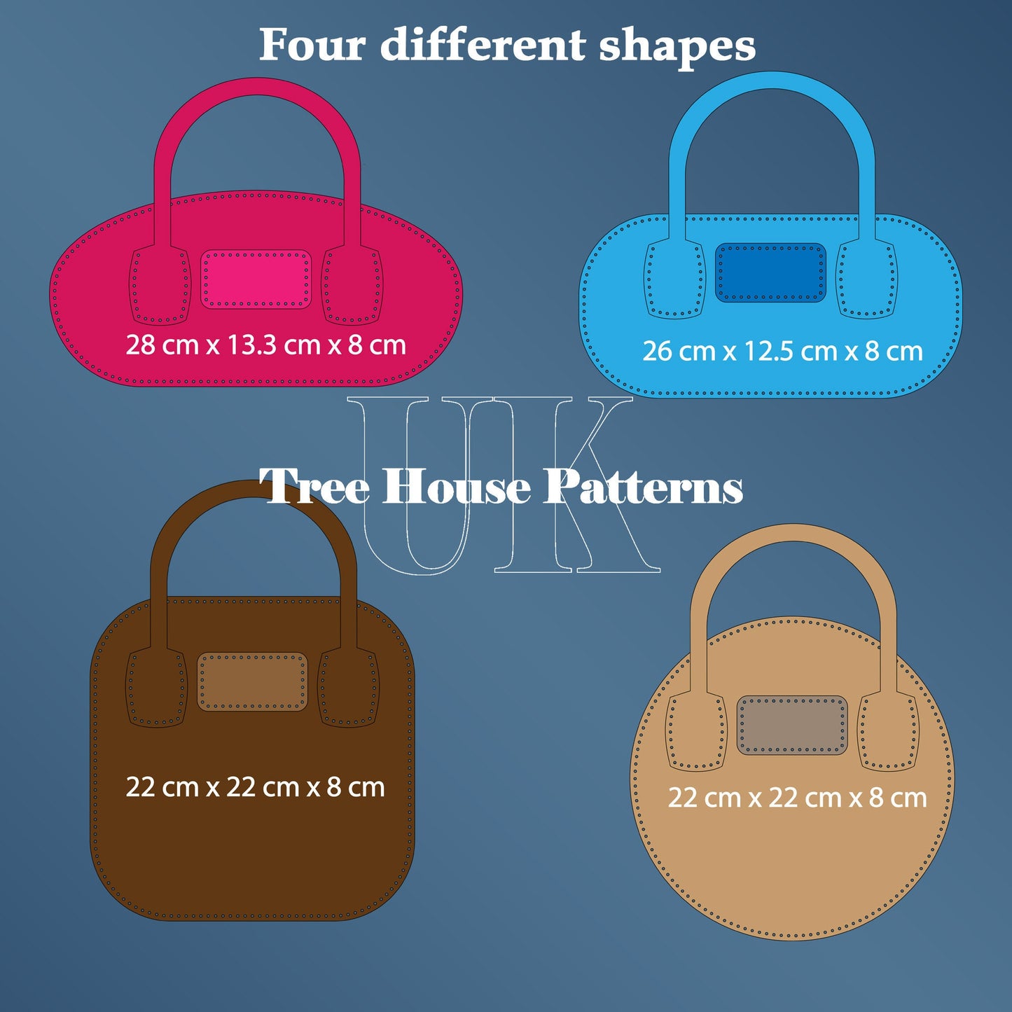 Party handbag in 4 shapes leather pattern DXF and PDF, laser pattern for women purse, leather pattern PDF for small bags