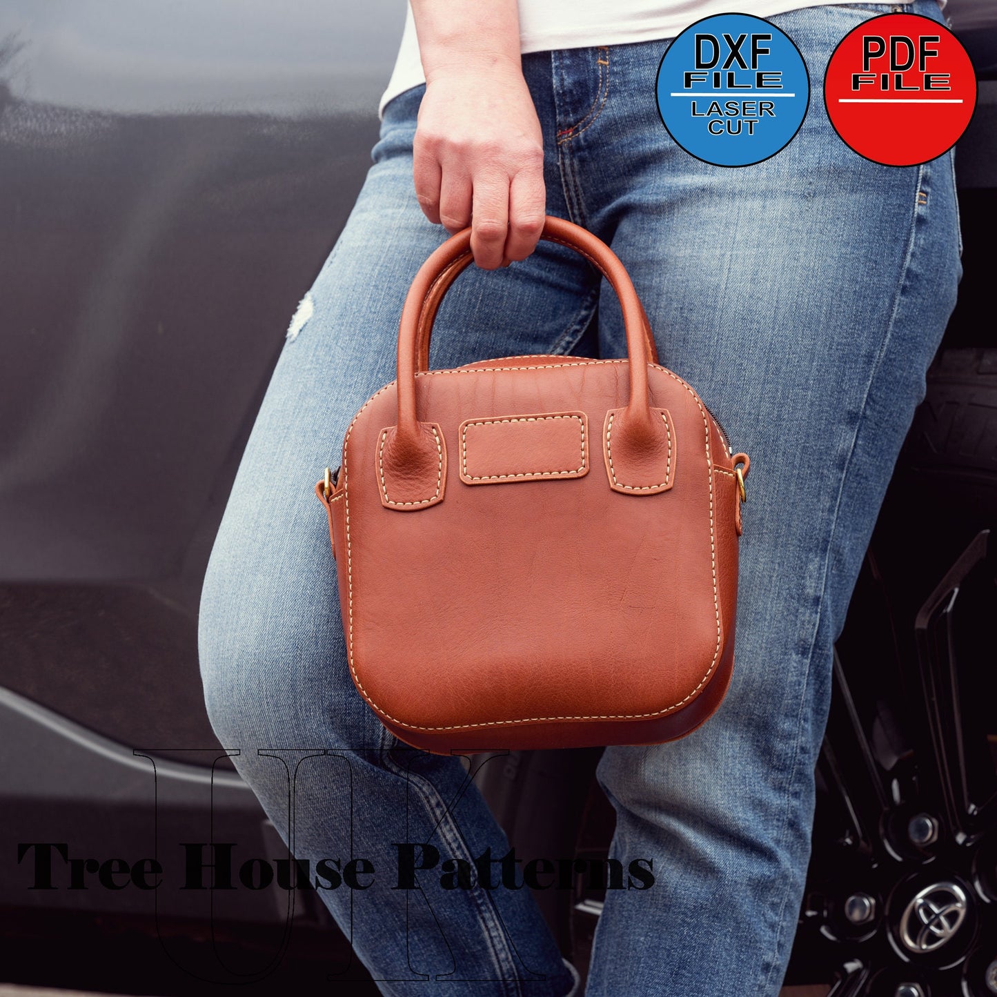 Party handbag in 4 shapes leather pattern DXF and PDF, laser pattern for women purse, leather pattern PDF for small bags