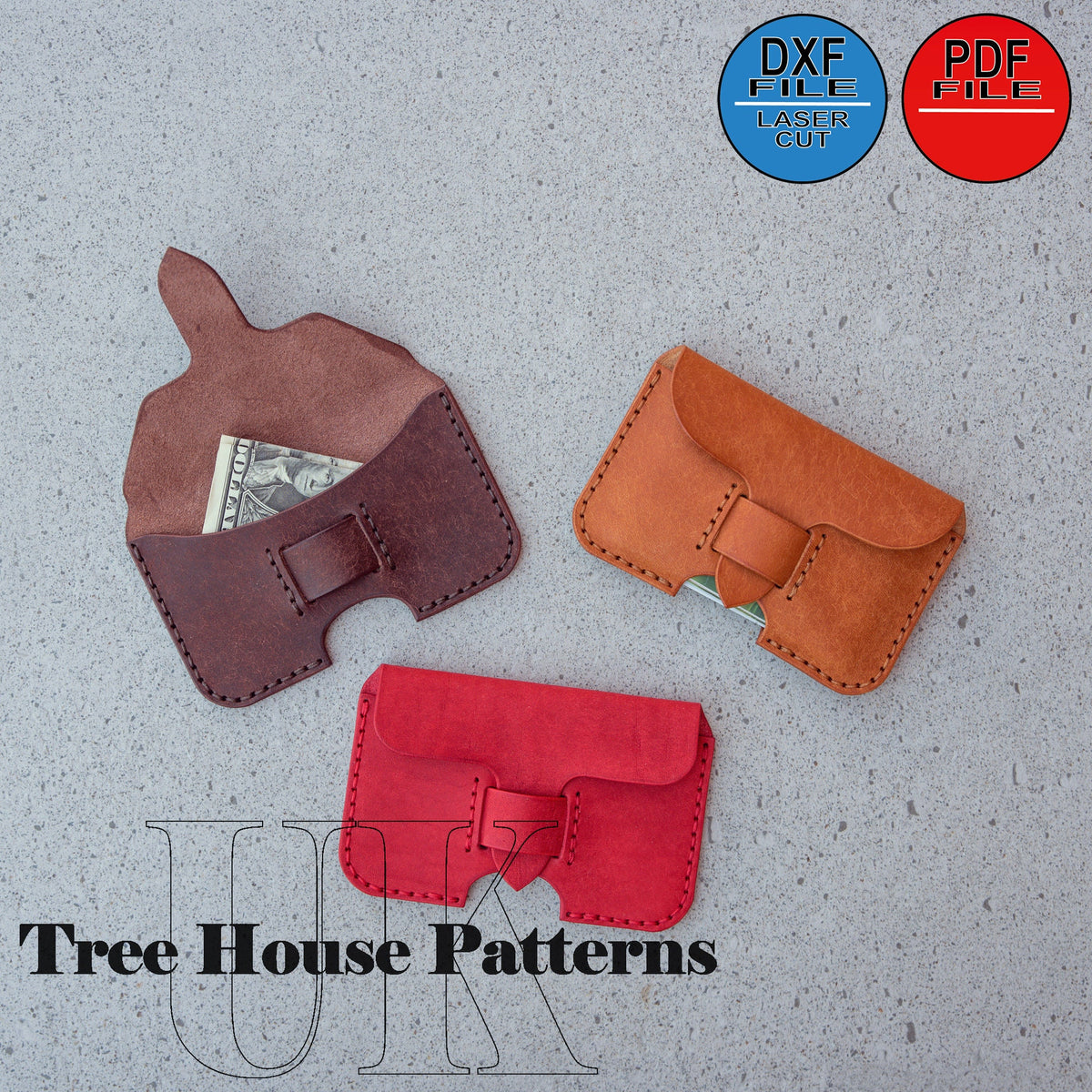 Leather pattern PDX, DXF for minimalist wallet, card holder template