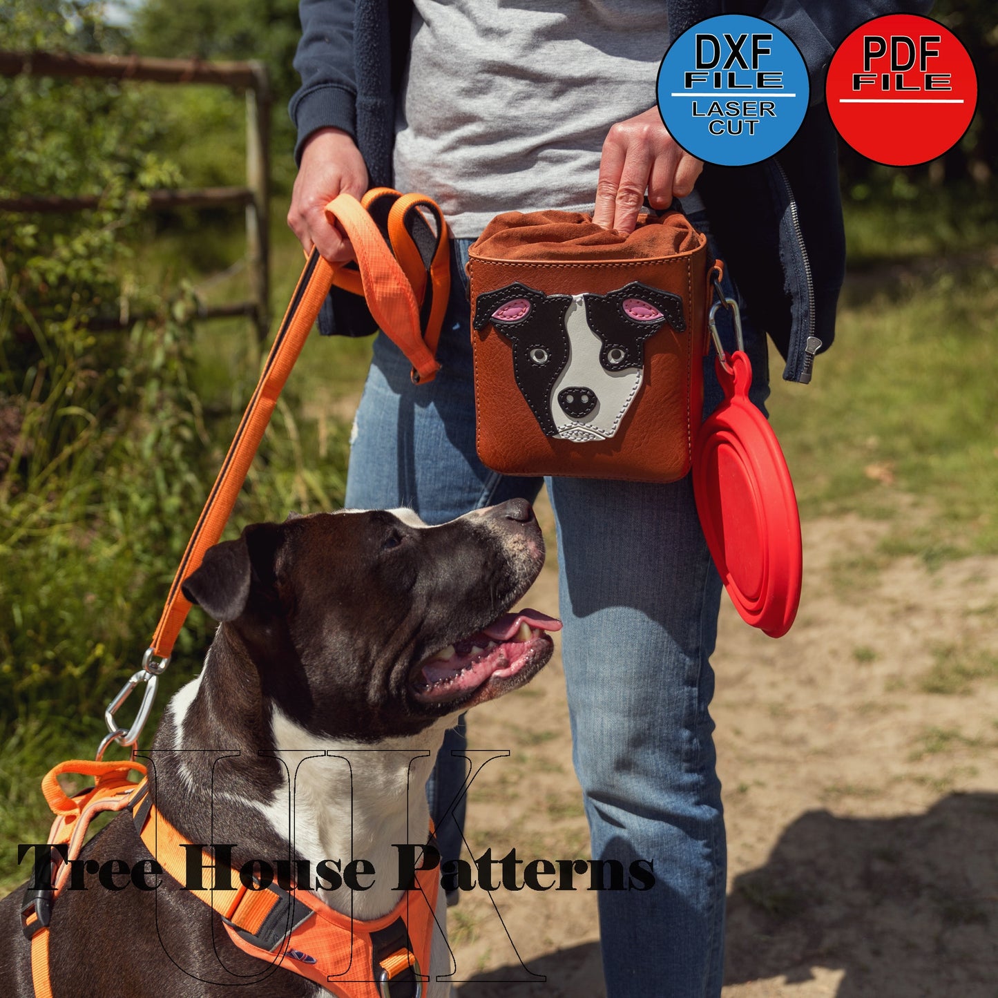 Leather pattern PDF, DXF for dog's treats bag, dogs reward pouch template