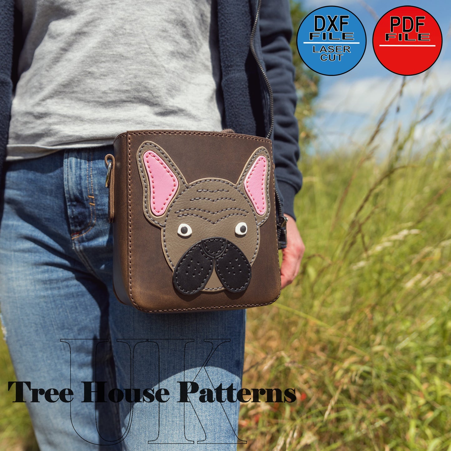 Leather pattern PDF, DXF for dog's treats bag, dogs reward pouch template