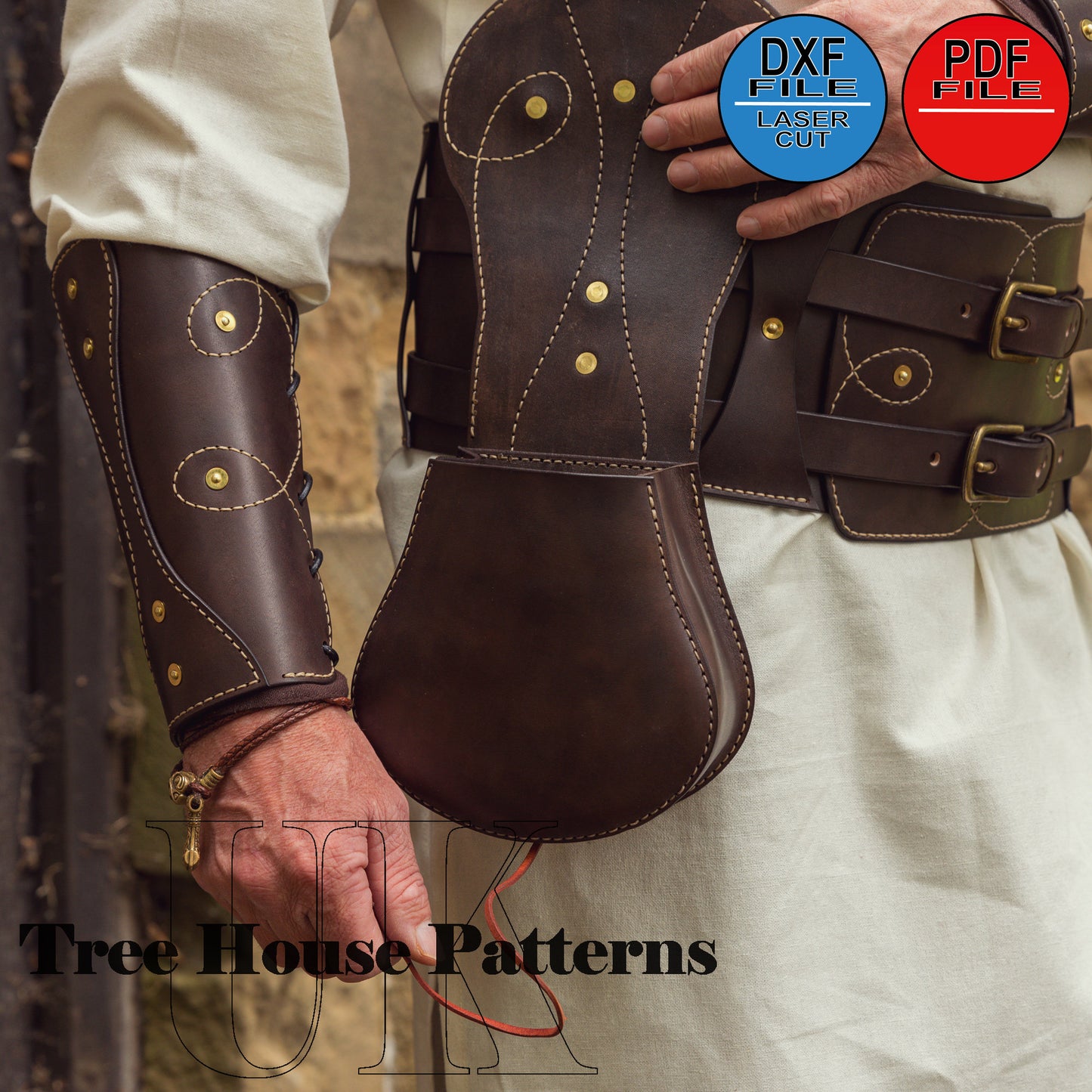 Medieval Viking Birka belt bag (ONLY) leather pattern PDF and DXF, medieval waist bag laser pattern, leather template for Viking belt bag