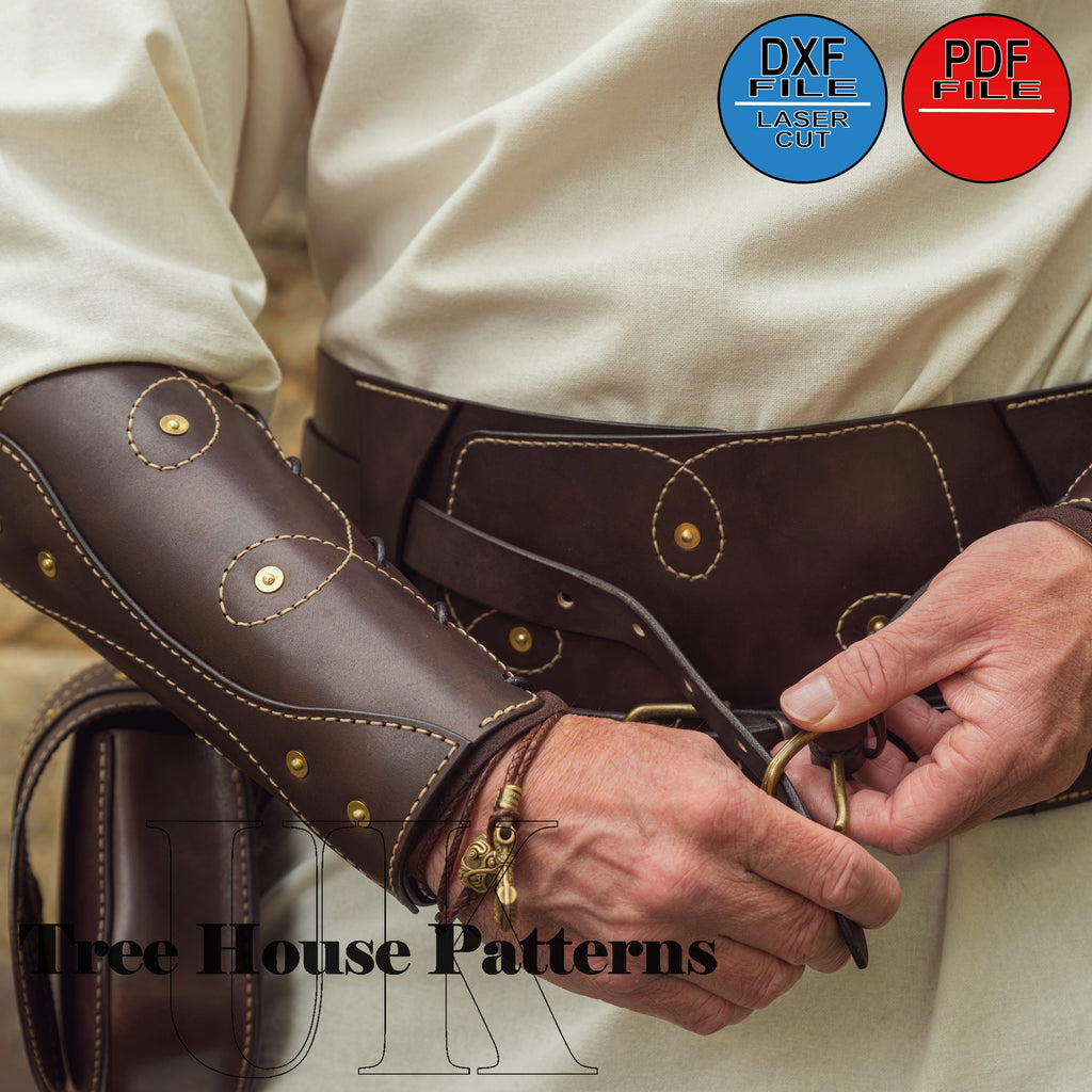 Leather Viking Battle Set Pattern: Belt Bag, Arm Guard & Belt (PDF, DXF)