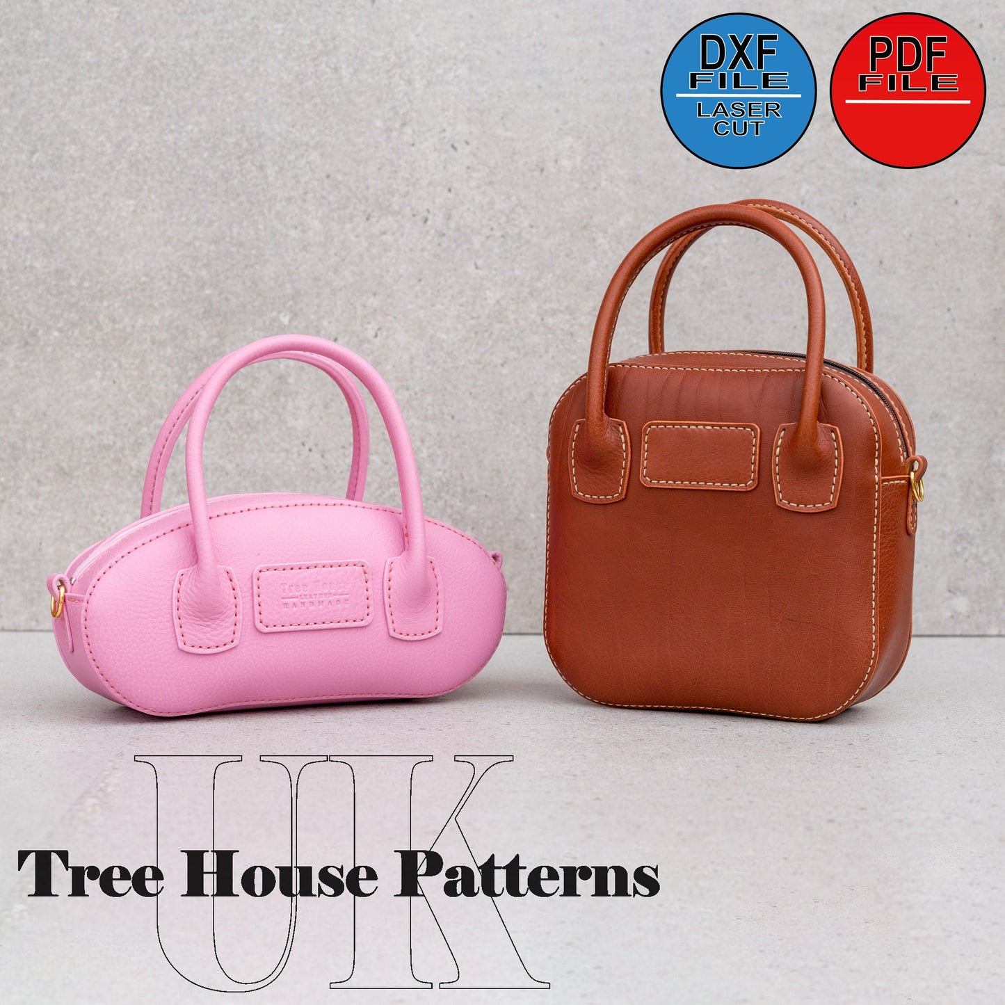 Party handbag in 4 shapes leather pattern DXF and PDF, laser pattern for women purse, leather pattern PDF for small bags