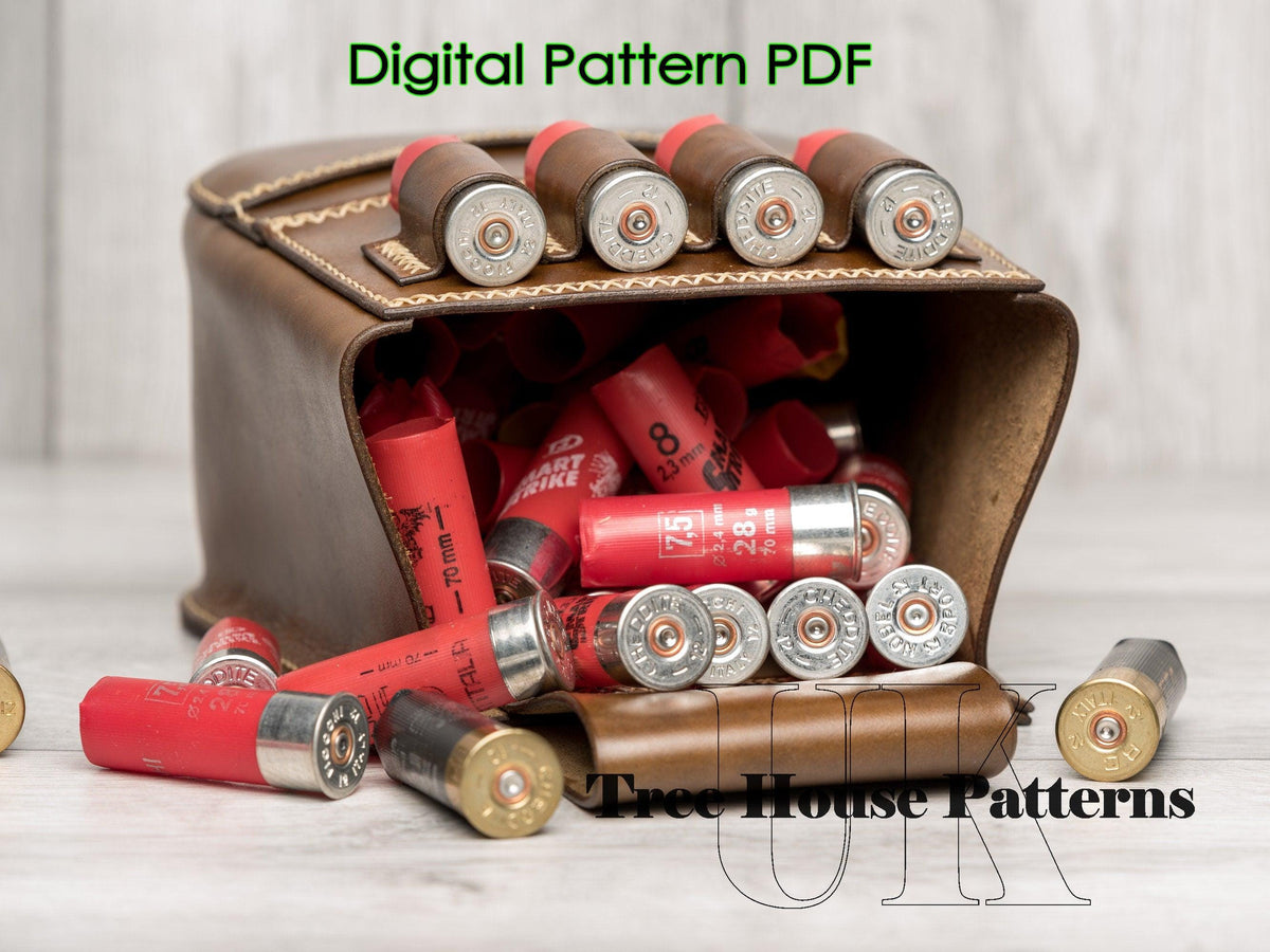 Shotgun shell pouch pattern, leather ammo pouch template pdf dxf svg , belt cartridge holder DIY