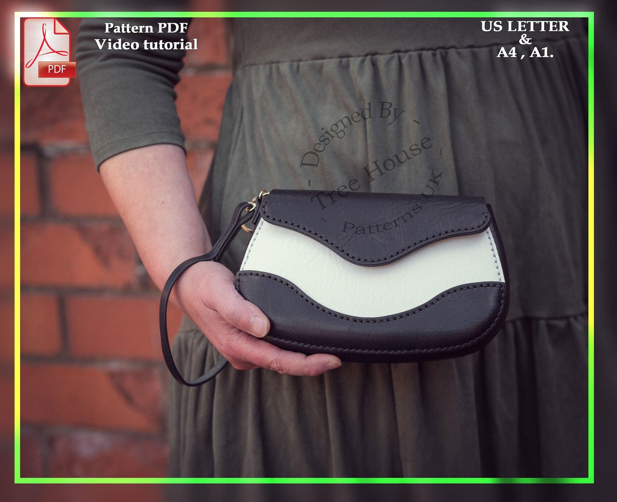 Leather Clutch Bag Pattern PDF, Alexia Evening Bag (A4, A1, US LETTER)