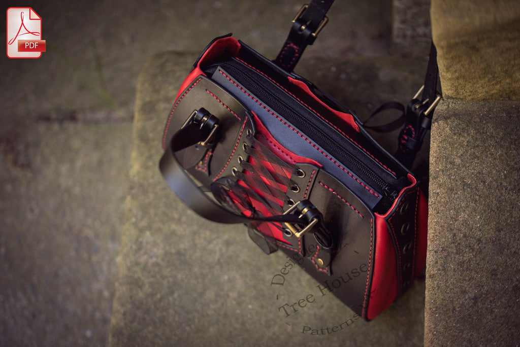 Gothic handbag leather pattern PDF, zipped purse digital template