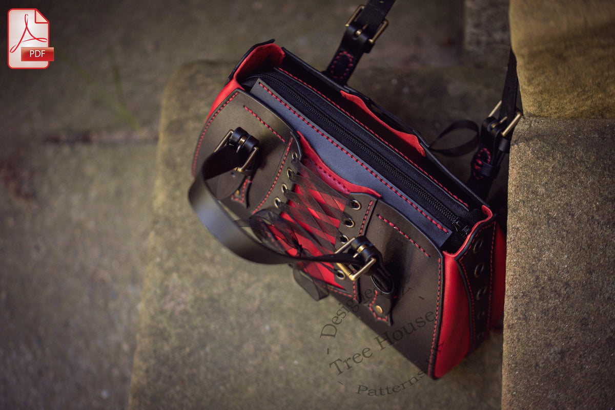 Gothic handbag leather pattern PDF, zipped purse digital template
