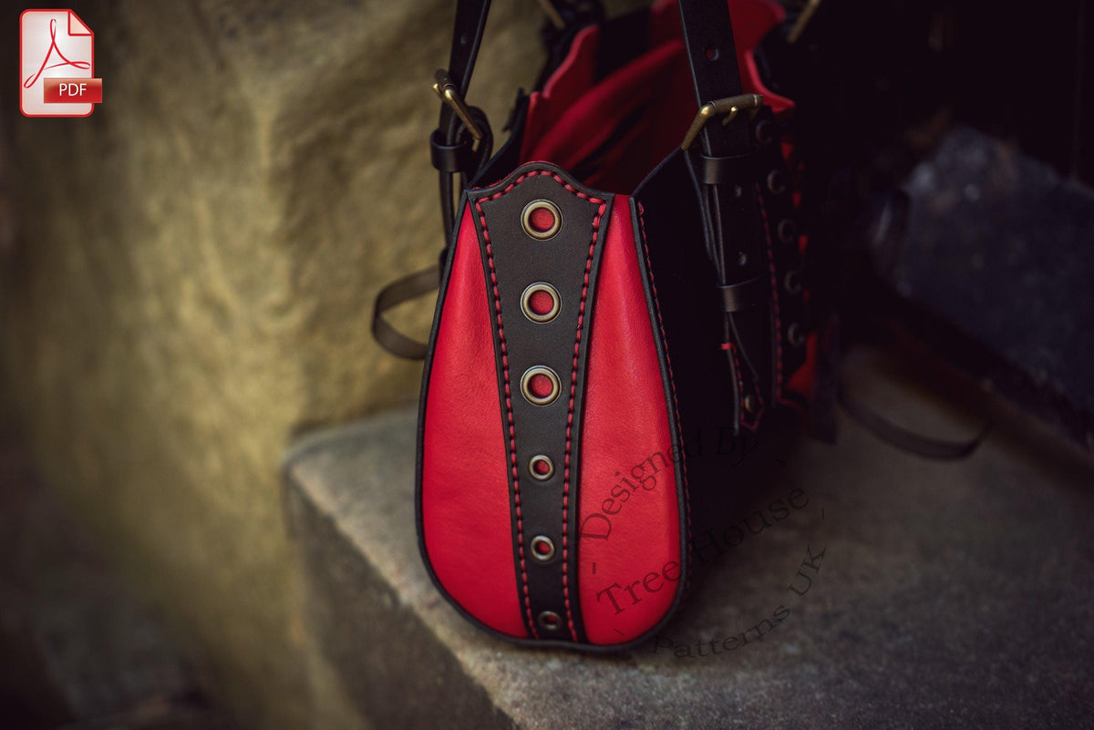 Gothic handbag leather pattern PDF, zipped purse digital template