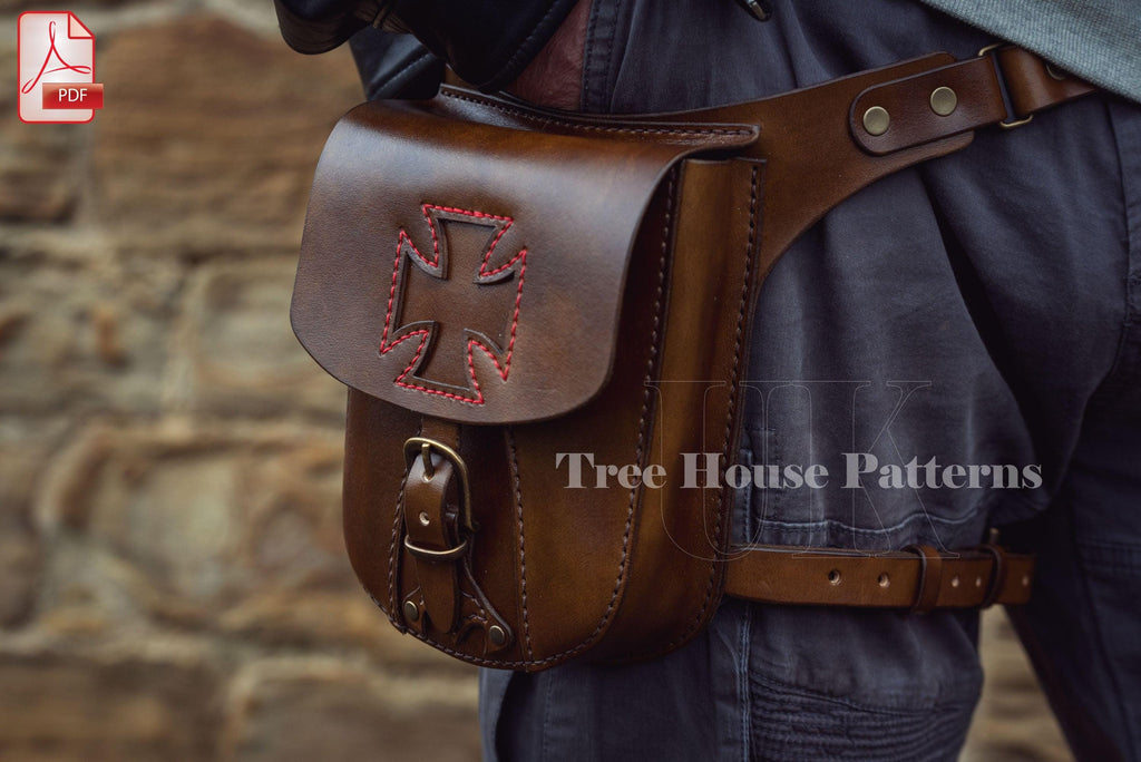 Biker holster bag leather pattern PDF - belt bag digital template