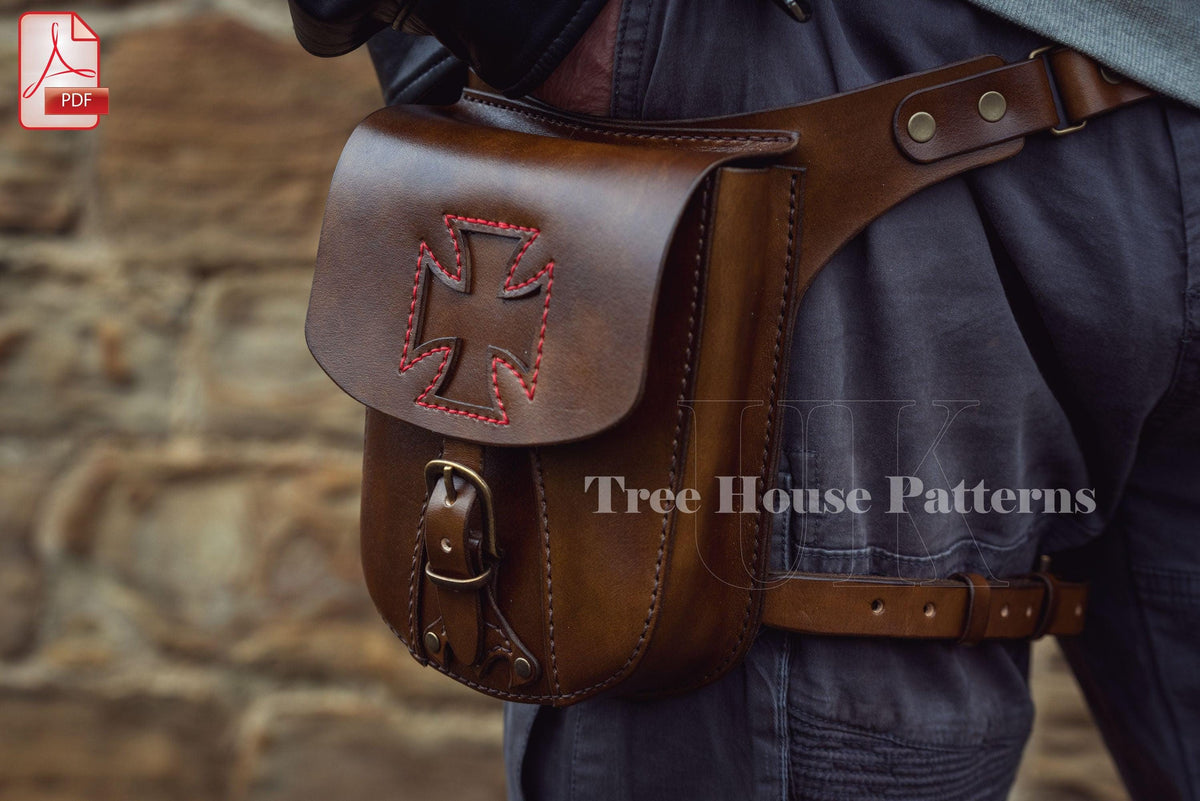 Biker holster bag leather pattern PDF - belt bag digital template