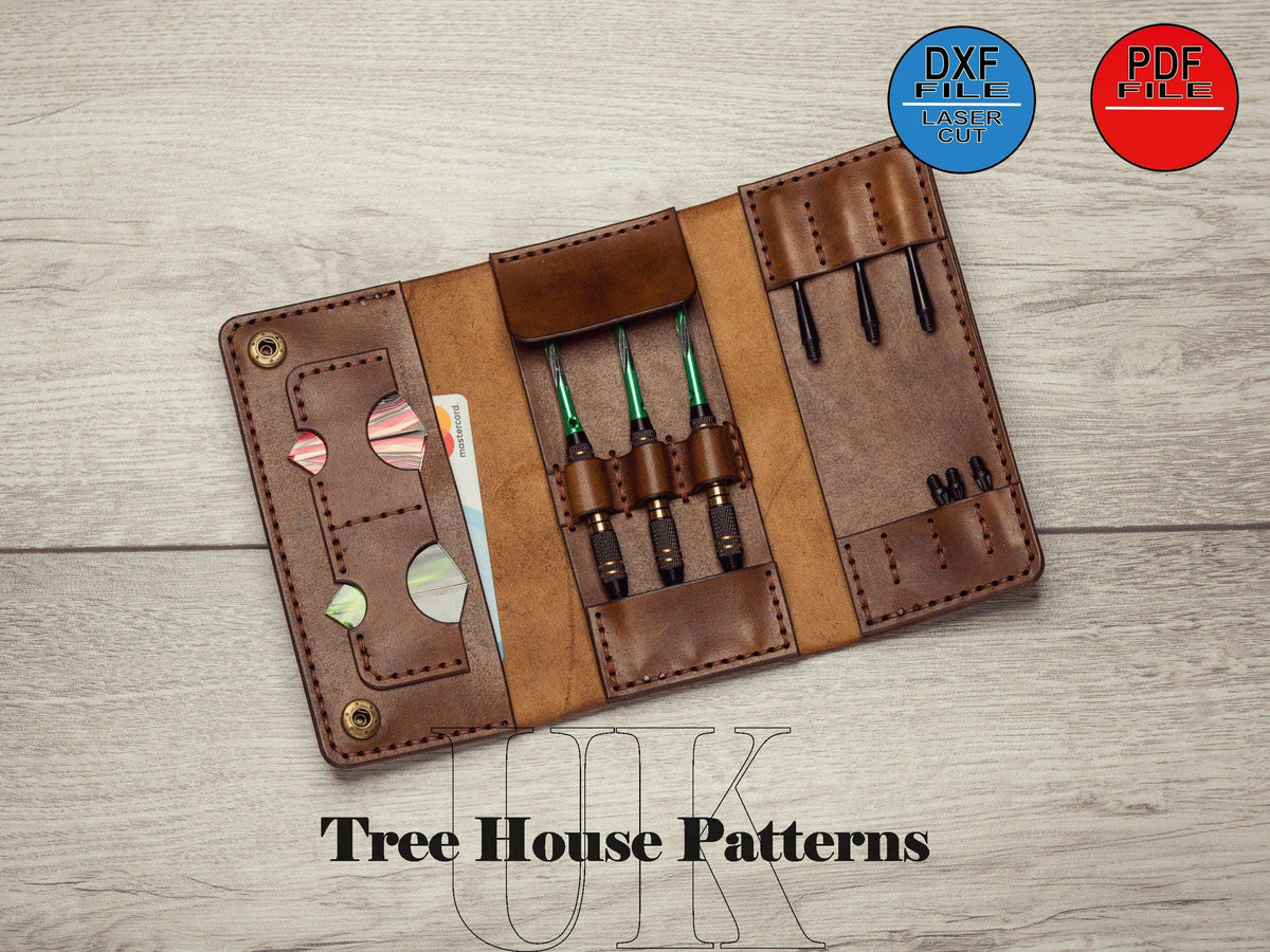 Leather dart case pattern DXF and PDF - dart pouch laser digital template