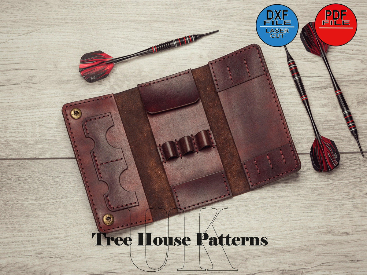Leather dart case pattern DXF and PDF - dart pouch laser digital template