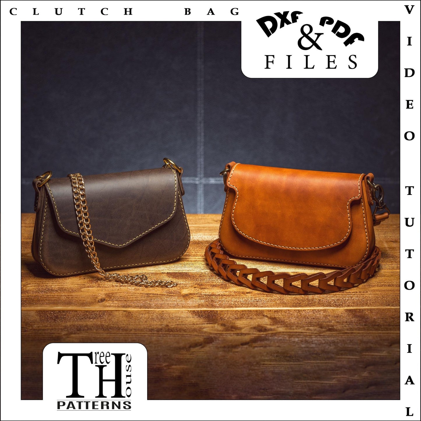 Leather pattern PDF, DXF for evening purse, pattern for shoulder bag