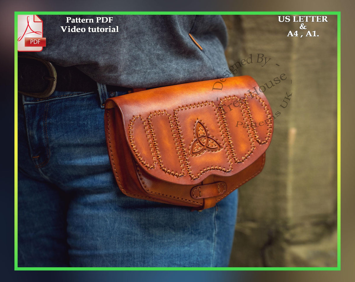 Belt Bag Pattern PDF, Waist Bag Leather Template, Medieval Style