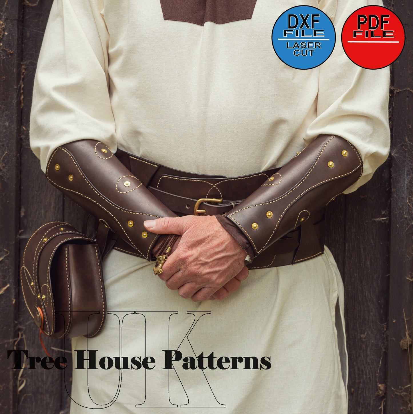 Medieval style arm guard leather pattern PDF and DXF (ONLY), laser pattern for arm guard