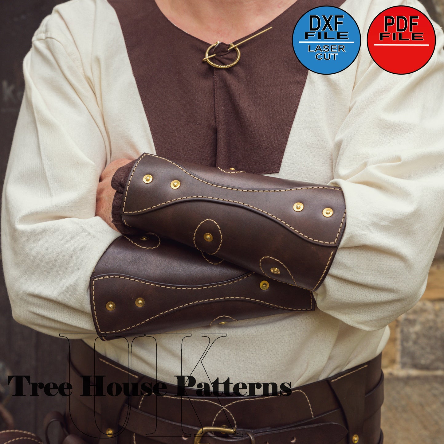 Medieval style arm guard leather pattern PDF and DXF (ONLY), laser pattern for arm guard