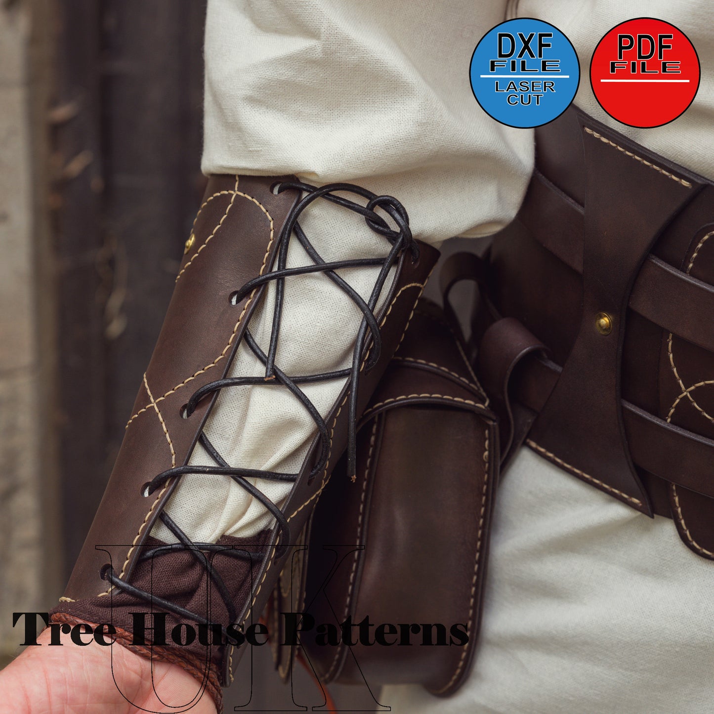 Medieval style arm guard leather pattern PDF and DXF (ONLY), laser pattern for arm guard