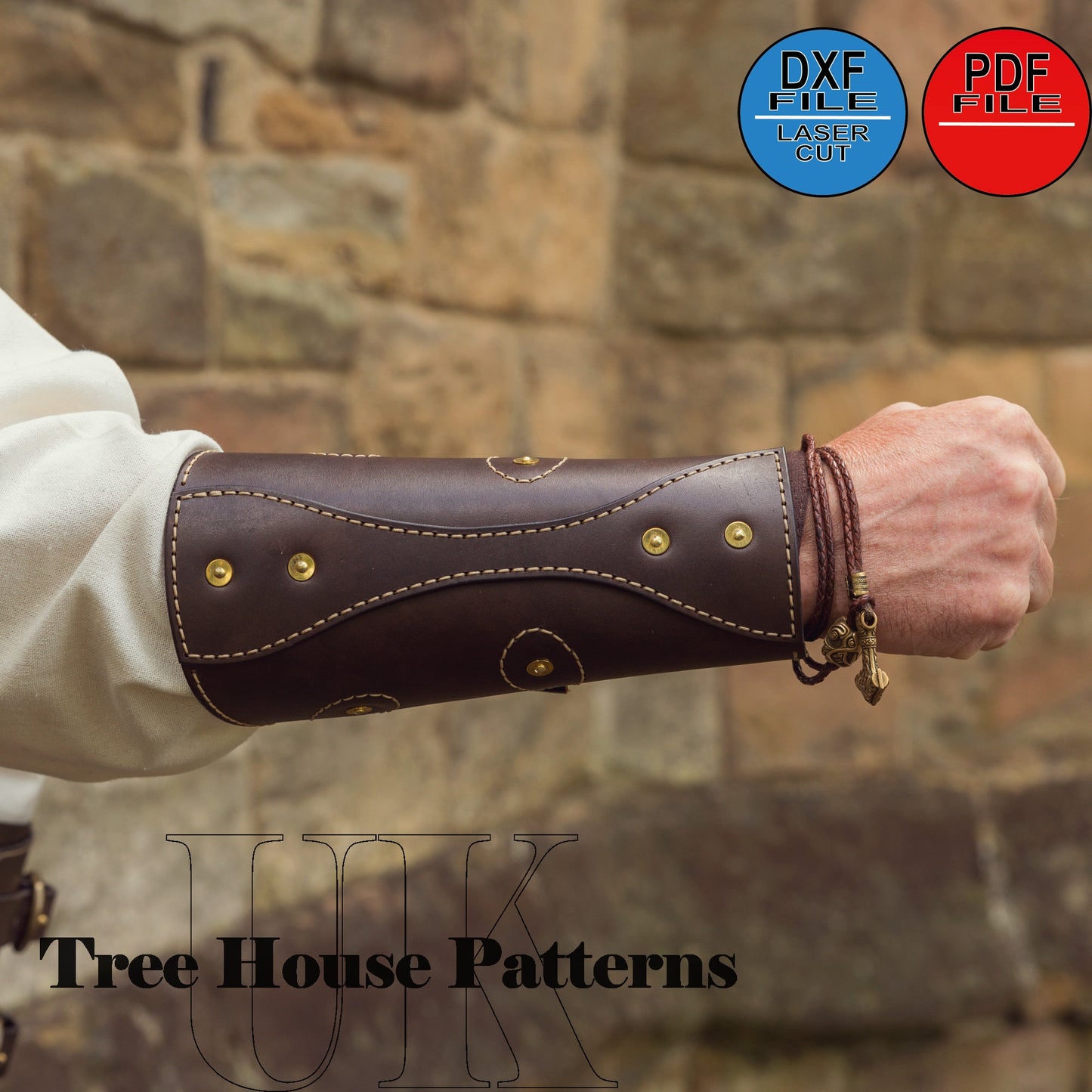 Medieval style arm guard leather pattern PDF and DXF (ONLY), laser pattern for arm guard