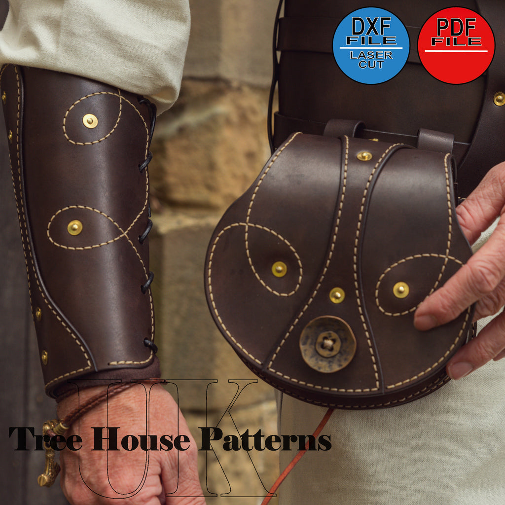 Leather Viking Battle Set Pattern: Belt Bag, Arm Guard & Belt (PDF, DXF)