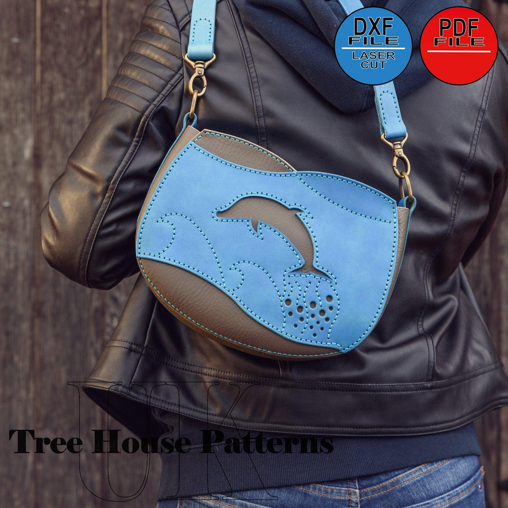 Leather Shoulder Bag Pattern, Dolphin Crossbody PDF DXF SVG