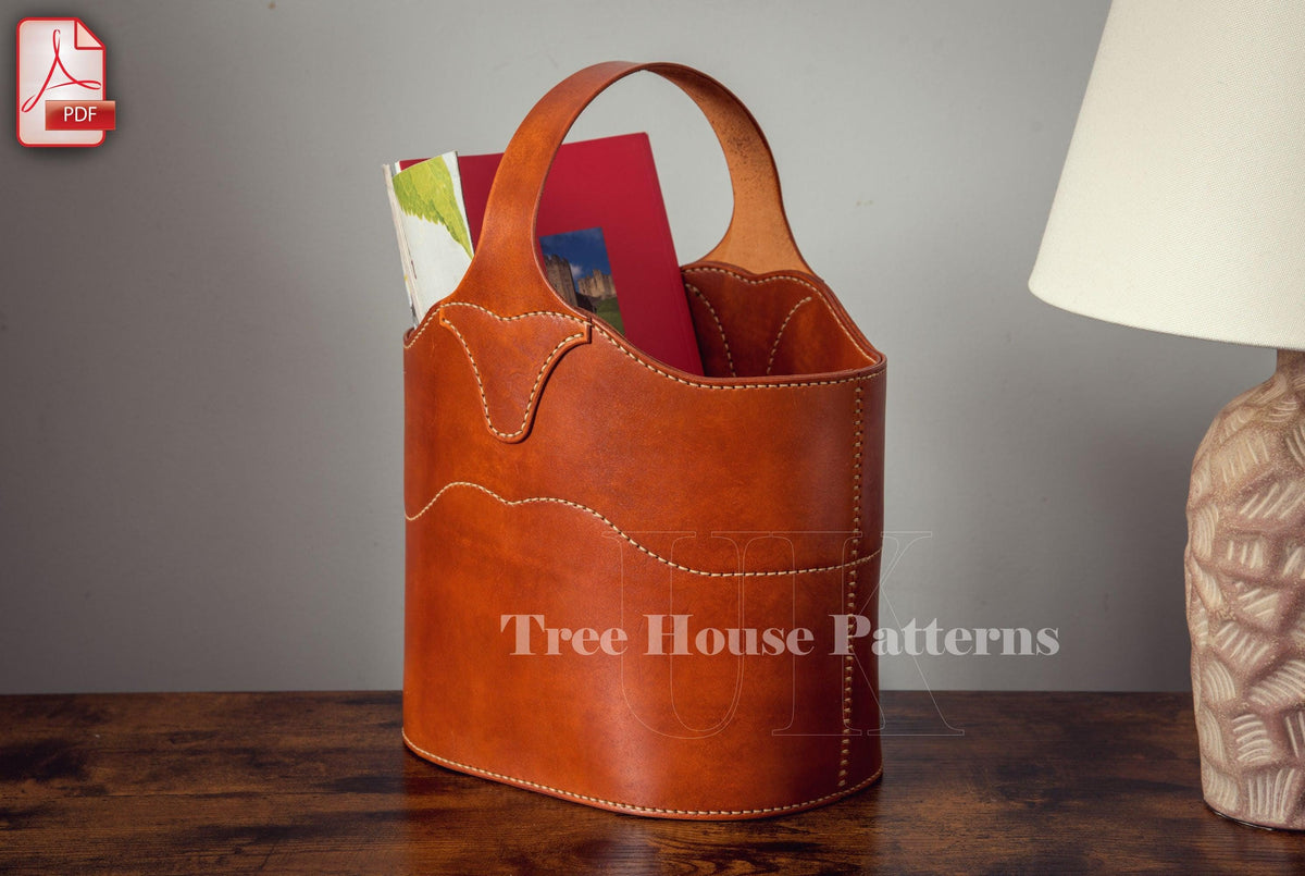 Storage bucket leather pattern PDF - leather basket digital template