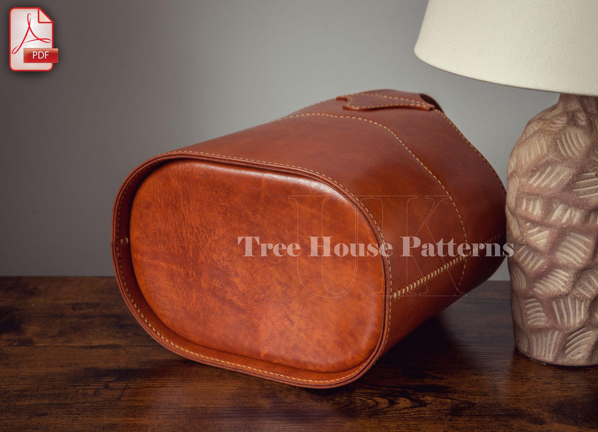 Storage bucket leather pattern PDF - leather basket digital template