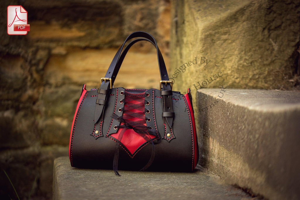 Gothic handbag leather pattern PDF, zipped purse digital template