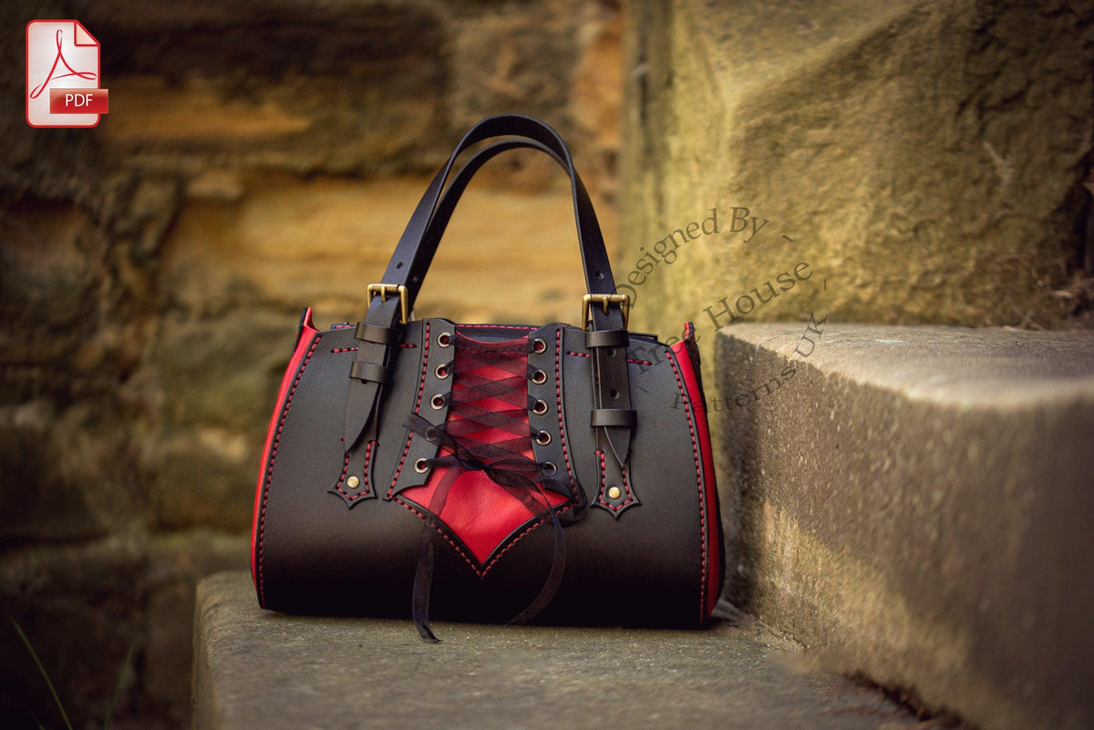 Gothic handbag leather pattern PDF, zipped purse digital template