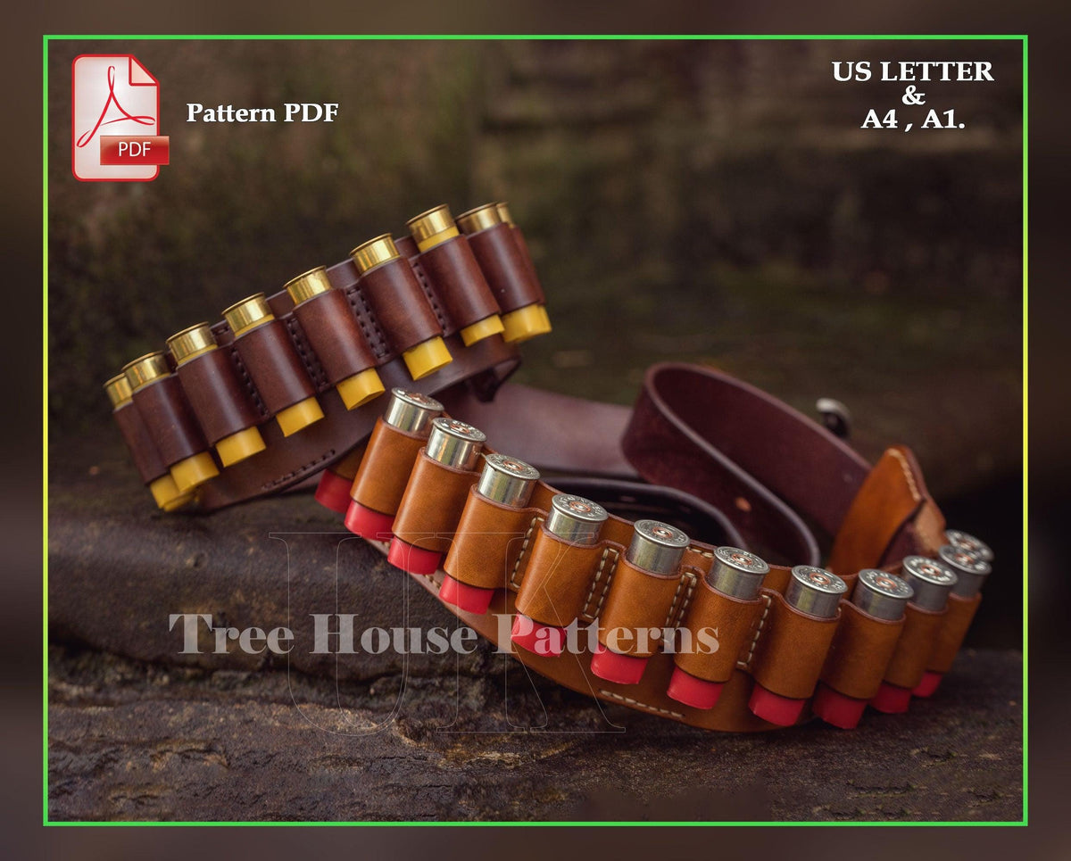 Cartridge holder 12 & 20 gauge leather pattern PDF - bandolier digital template