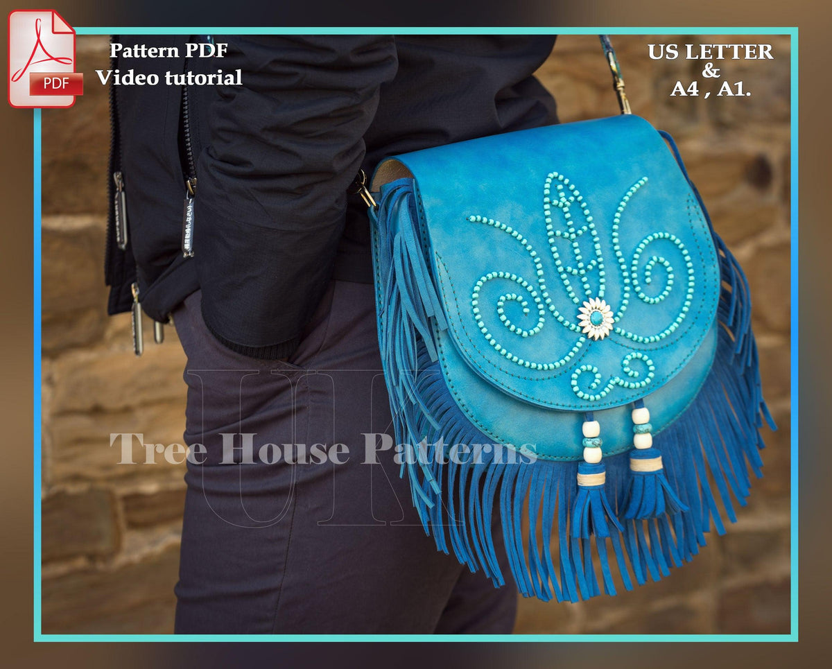Boho bag leather pattern PDF - women purse digital template