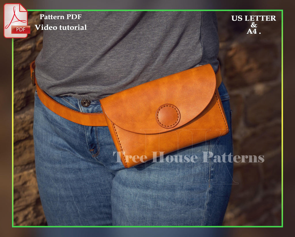 Leather Belt Bag Pattern PDF: Women's Waist Bag with Strap (A4 & US Letter)