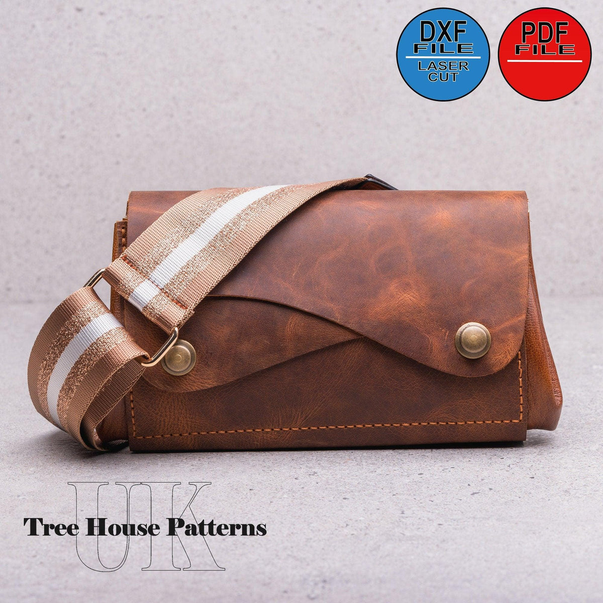Leather Shoulder Bag Pattern, Sling Bag, Belt Bag (PDF, DXF)