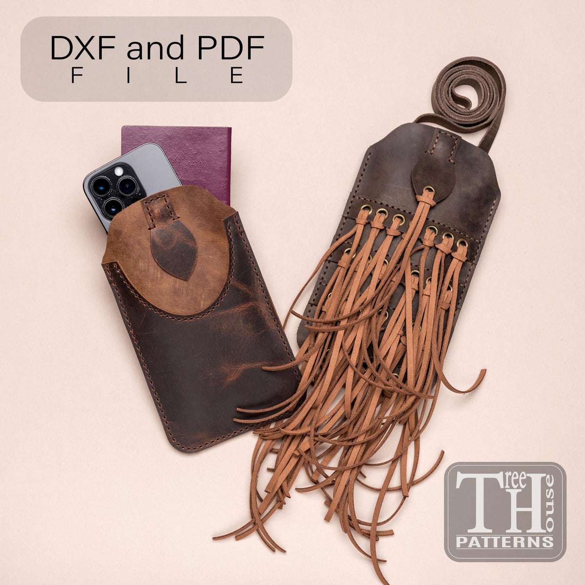 Leather Phone Neck Bag Pattern: PDF & DXF Passport Holder