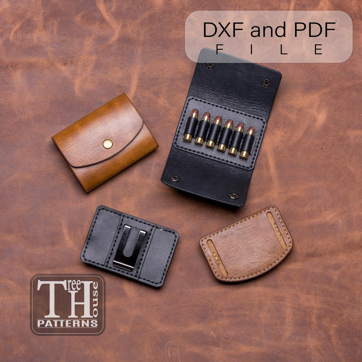 Magnum 357 Cartridge Holder Leather Pattern: Belt Pouch Template (PDF & DXF)