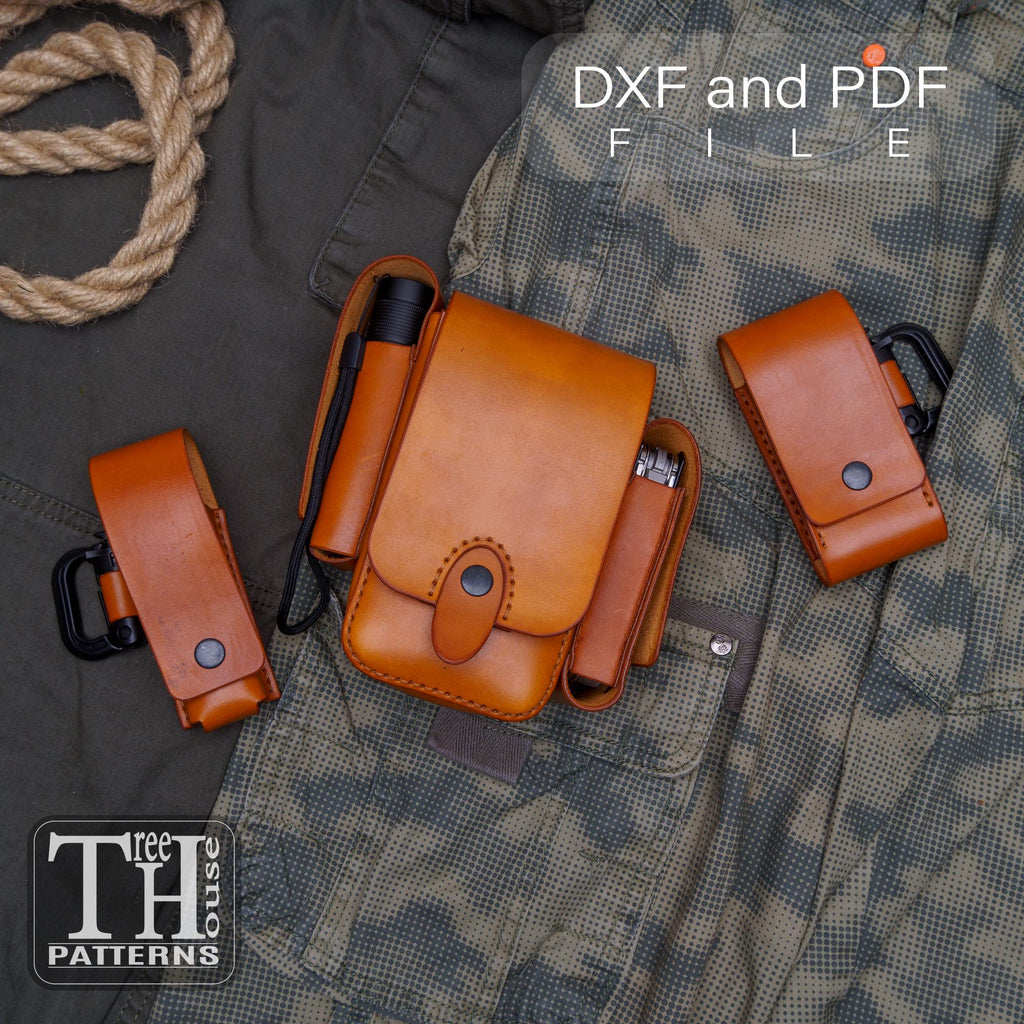 EDC belt bag leather pattern PDF and DXF, template for multitool leather organizer