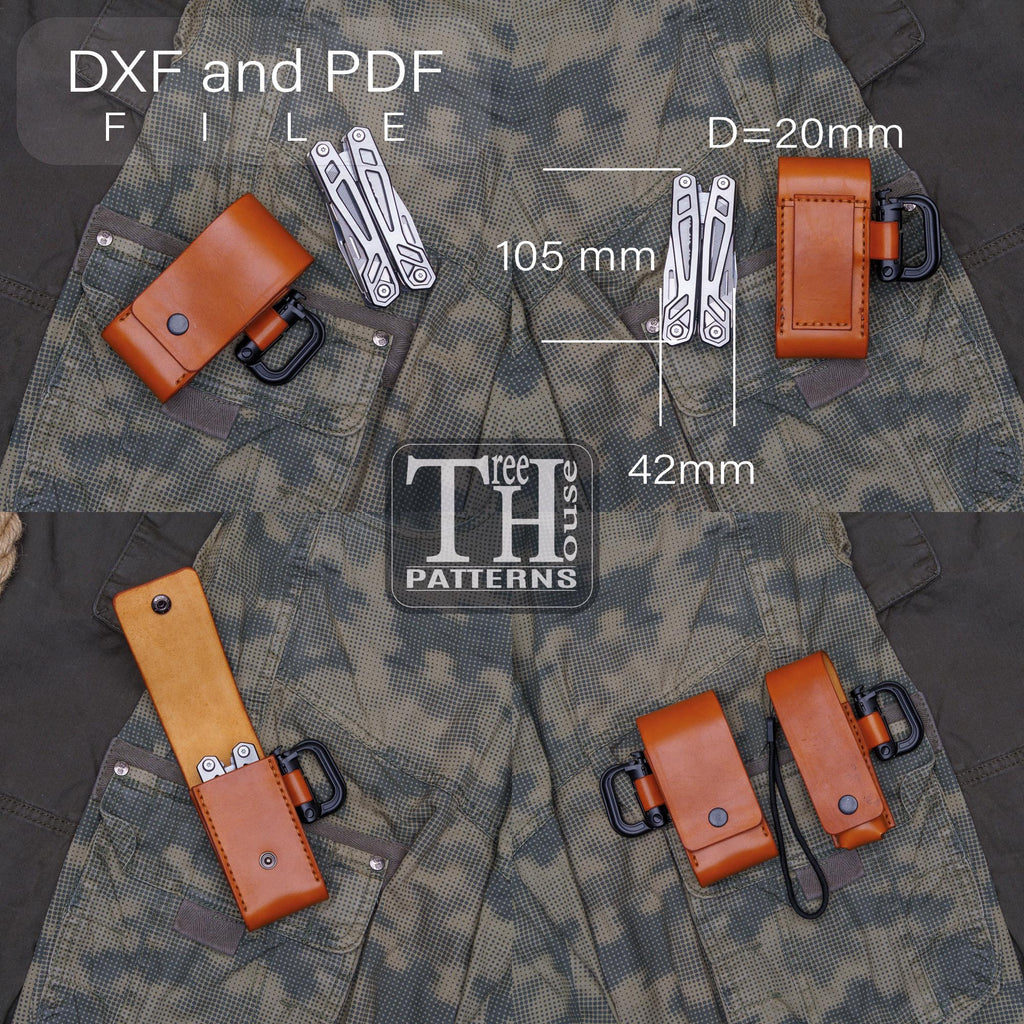 EDC belt bag leather pattern PDF and DXF, template for multitool leather organizer