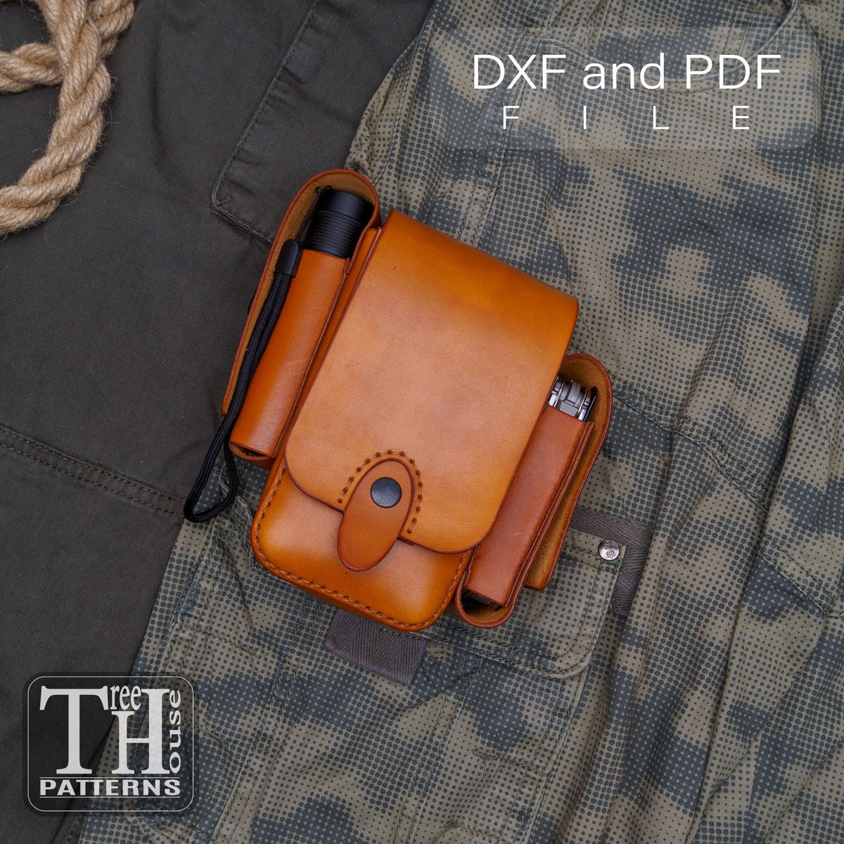 EDC belt bag leather pattern PDF and DXF, template for multitool leather organizer