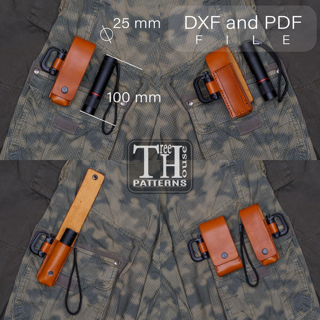 EDC belt bag leather pattern PDF and DXF, template for multitool leather organizer
