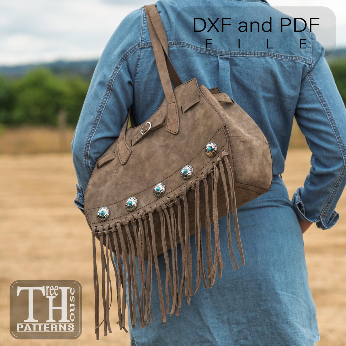 Leather Tote Bag Pattern PDF & DXF, Boho Shoulder Bag Template