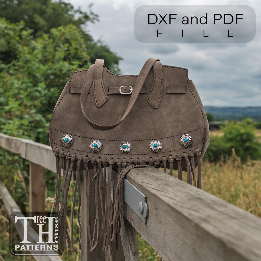 Leather Tote Bag Pattern PDF & DXF, Boho Shoulder Bag Template