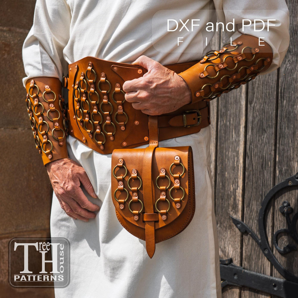 Medieval Viking Battle Set Leather Pattern: Belt Bag, Arm Guard, Belt (PDF, DXF Template)