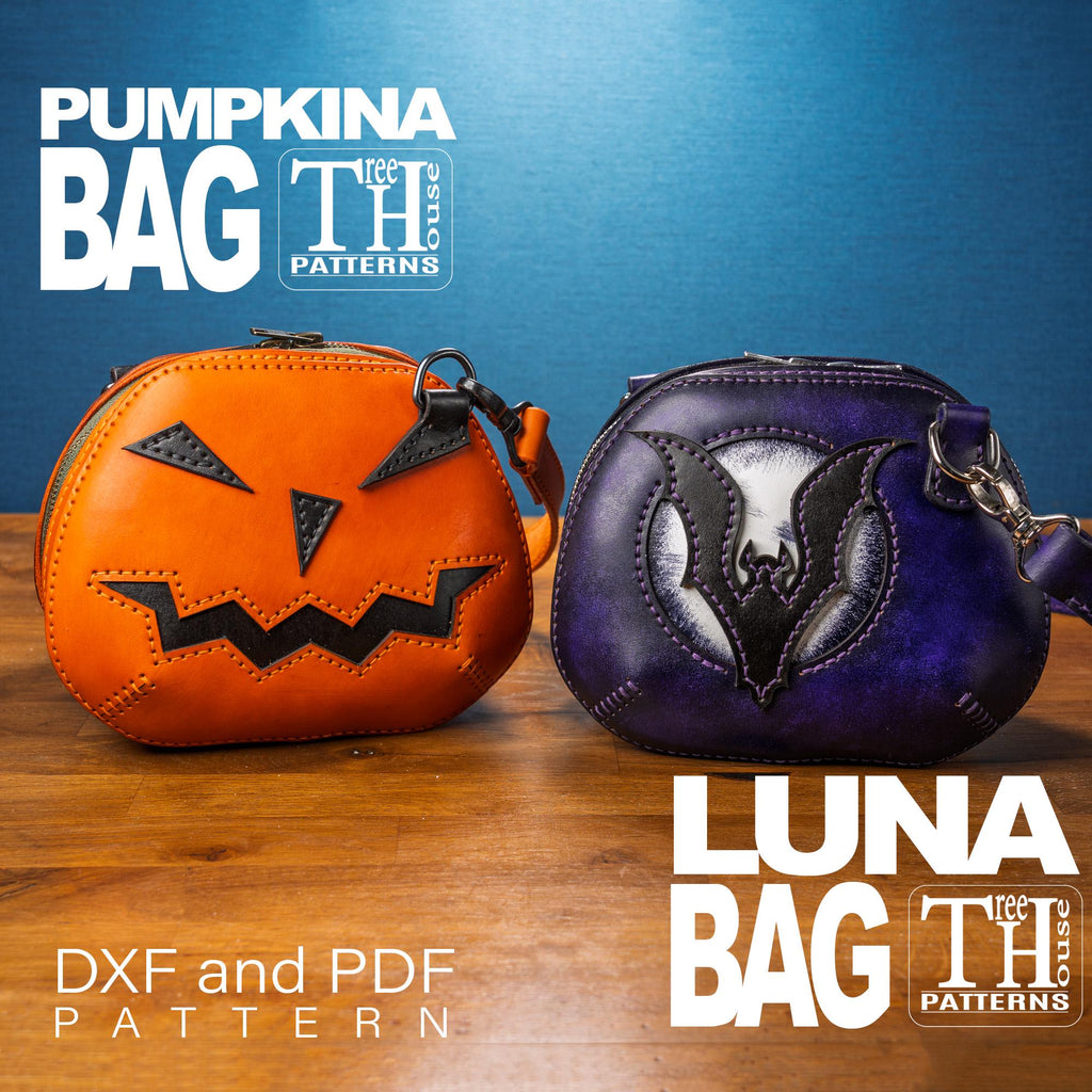 Leather Bag Pattern PDF & DXF -  Bat , Pumpkin Purse Template, Gothic Crossbody Bag