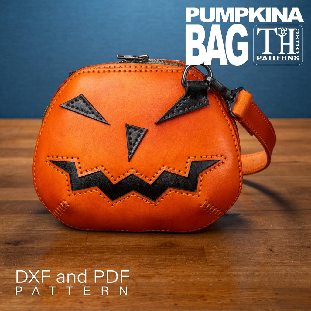 Leather Bag Pattern PDF & DXF -  Bat , Pumpkin Purse Template, Gothic Crossbody Bag