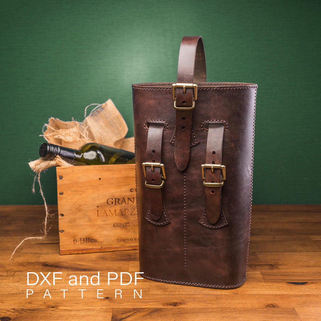 Leather Twin Wine Bottle Holder Pattern: Double Wine Bag Template (DXF & PDF)