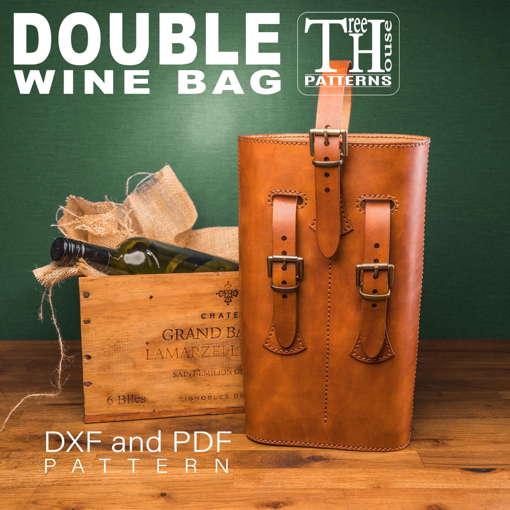 Leather Twin Wine Bottle Holder Pattern: Double Wine Bag Template (DXF & PDF)