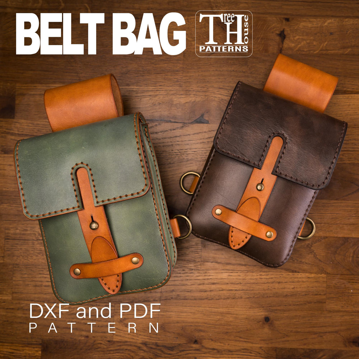 Leather Belt Bag Pattern PDF - DXF Template, Waist Bag, Utility Pouch DIY
