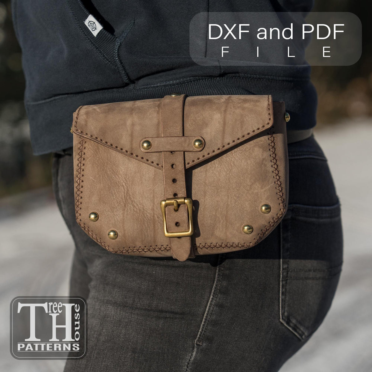 Belt bag pattern PDF, leather waist bag template, dxf svg