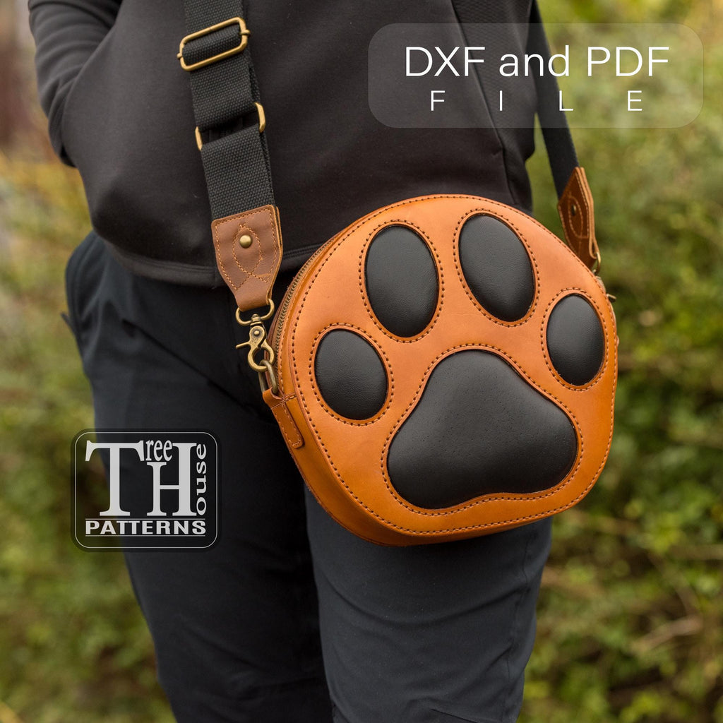 Crossbody Bag Pattern PDF & DXF, Dog Paw Purse Template + Key Fob